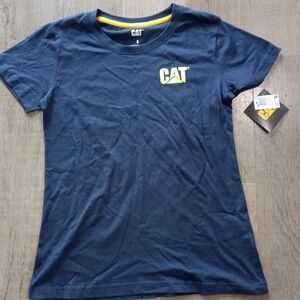 NWT Caterpillar Navy Blue Short Sleeve Tee with Yellow Logo
